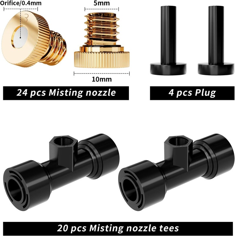 cureder Misting Nozzles Kit Include 24 Pcs Misting nozzle 20 Pcs Misting 4 Pcs Plug nozzle tees for Outdoor Spray Cooling System (48 Pieces) - Image 2